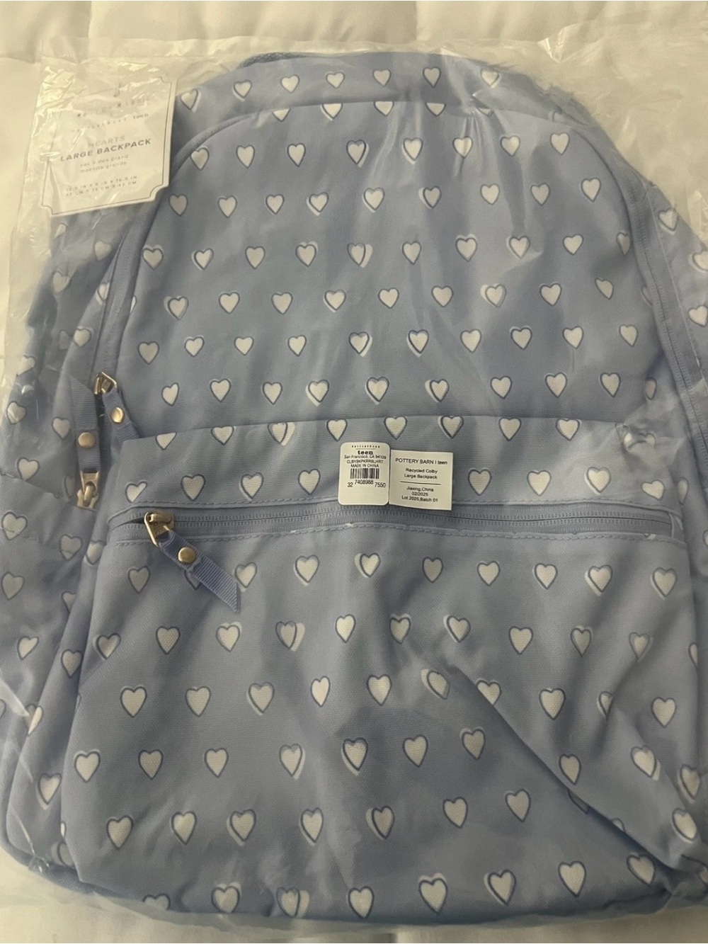 Roller Rabbit Colby Light Blue Heart-Print Backpack Pottery Barn Teen NWT